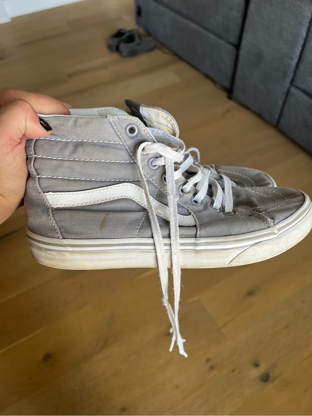 Vans High-Top Sneakers in Light Gray with White Stripe